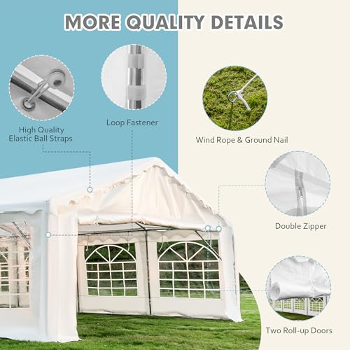 EROMMY 20x40ft Party Tent, Outdoor Wedding Tent, Heavy Duty Large Canopy Carport with Removable Sidewalls, 2 Roll-up Doors, 4 Storage Bags, Gazebo Shelter Tent for Party Event Commercials, White EROMMY