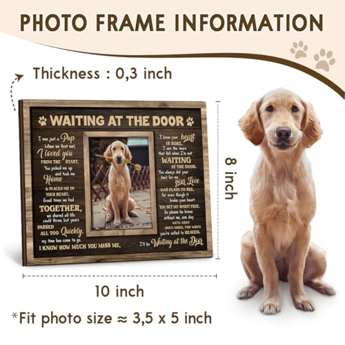 Kilyhome Dog Memorial Frame - Waiting At The Door Wooden Picture Frame for Pet Loss, 8''x10'' - Pup Remembrance Keepsake, Bereavement Decor Home, Sympathy Gift for Pets Owner, Dogs Mom
