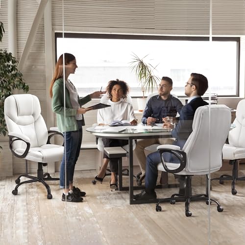 Yaheetech High Back Executive Office Chair Faux Leather Ergonomic Managerial Chair for Meeting Computer Large Seat, Sturdy Metal Base,White Yaheetech