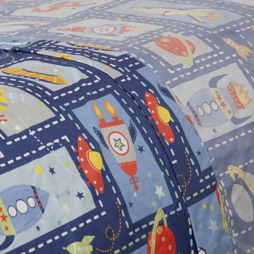 Comfy Deal Hight Thread Count Super Soft Microfiber Kid Breathable Bed Sheet Set with Pillowcase, Flat and Fitted Sheet (Queen (U.S. Standard), Spaceship & Planet) Comfy Deal