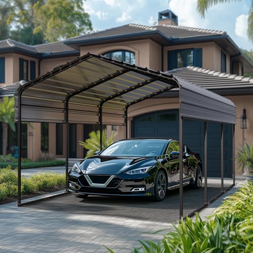 PHI VILLA 10 x 15 ft Heavy Duty Carport with Galvanized Steel Roof Multi-Use Shelter, Sturdy Metal Carport for Cars, Boats, and Tractors PHI VILLA