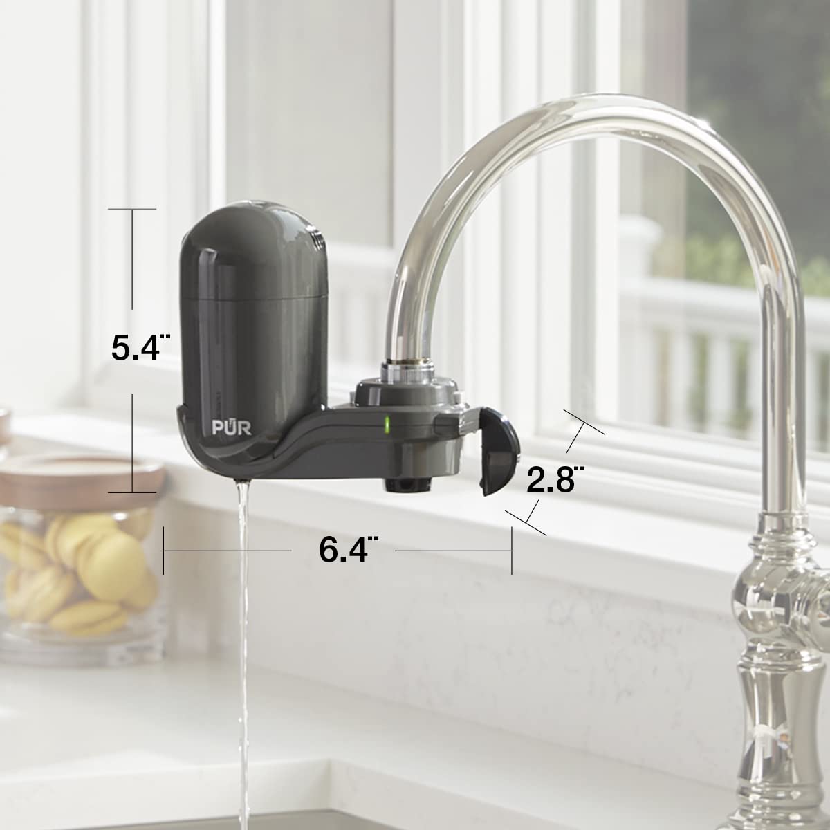 PUR PLUS Vertical Faucet Mount Water Filtration System with 3-in-1 Lead Reducing Filter for Great-Tasting Filtered Tap Water, Lasts 100 Gallons, Fits Most Kitchen or Bathroom Faucets, Grey PUR