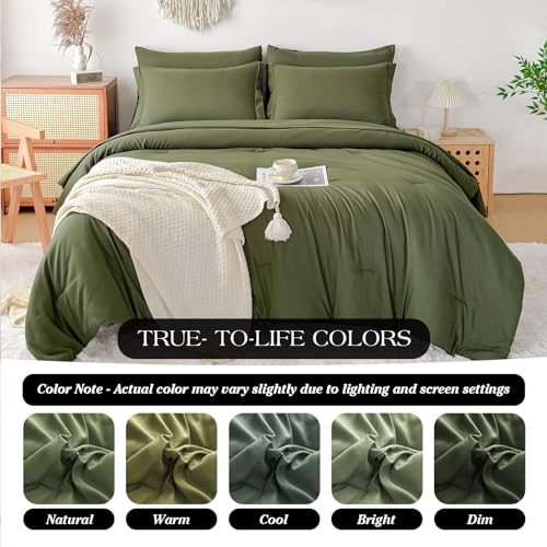 FMLIUY King Size Comforter Set Olive Green French Countury Comforter Soft Prewashed Bedding Blanket All Season Bedspreads Quilt (102"x90") FMLIUY
