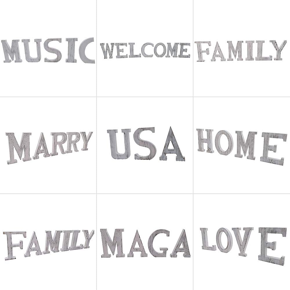 Extra Large Wood Decor Letters Wood Distressed White Letters DIY Block Words Sign Alphabet Free Standing Hanging for Home Bedroom Office Wedding Party (M) N\A