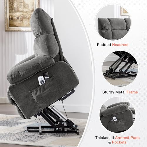 MAHOMICO Power Lift Recliner Chair for Elderly with Vibration Massage and Lumbar Heating, Electric Lift Recliner Sofa with USB Charging Port and Side Pocket for Living Room Comfort
