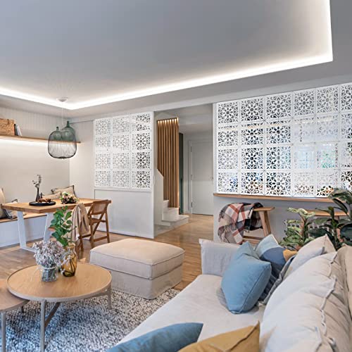 ANMINY 12 PCS Hanging Room Divider Decorative Thick Wall Screen Panels Floral Carving Pattern Hollow Out Design for Bedroom Living Dining Room Kitchen Office Restaurant Home Hotel Decor - White Flower ANMINY