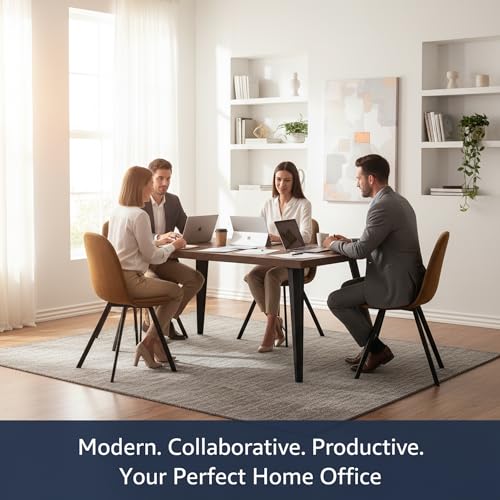Homy Casa 5-Piece Conference Table Set with Swivel Office Chairs, Mid-Century Modern Meeting Table & Upholstered Seats, Collaborative Workstation for Office, Studio, or Small Team Spaces, Brown Homy Casa