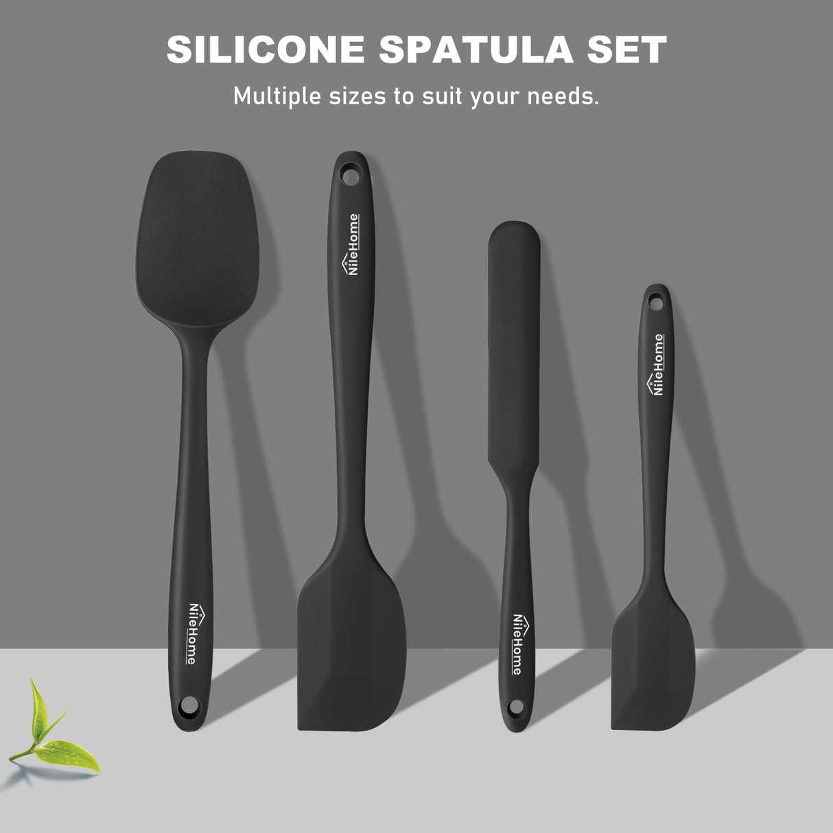 NileHome Silicone Spatula Set, Rubber Spatula High Heat-Resistant Premium BPA-Free One Piece Seamless Design Cooking Spatulas Utensils Set for Kitchen 4 pack (Black) NileHome