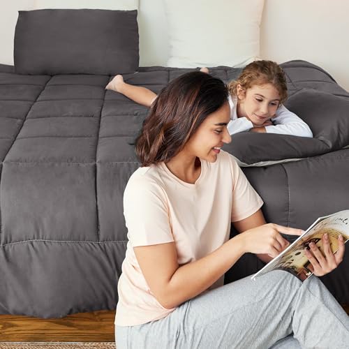 Exclusivo Mezcla Lightweight Reversible King Size Comforter Set, Down Alternative Comforter with 2 Pillow Sham, King Size Bedding Set for All Seasons, Grey Exclusivo Mezcla