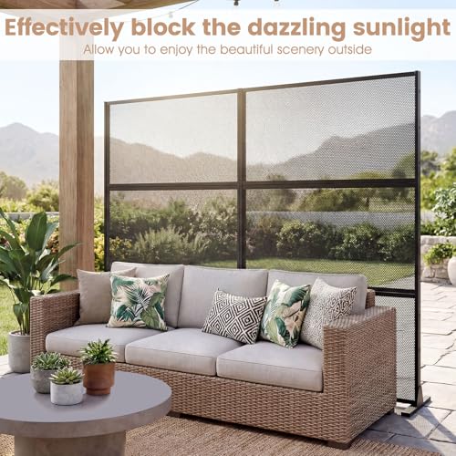 Giantex Metal Privacy Screen 72''H x 48''W, Powder-Coated Decorative Outdoor Fence Panel, Wall Divider for Room Separation, Freestanding Patio Divider with H-Shaped Base for Yard (Mesh Pattern) Giantex