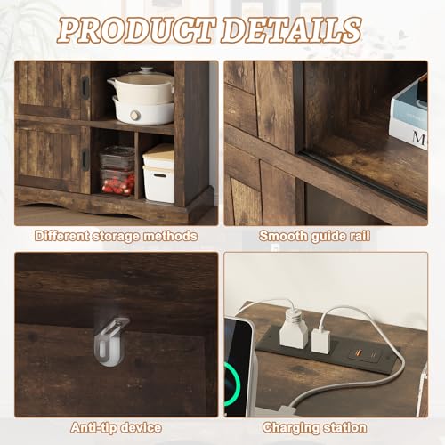 St.Mandyu Record Player Stand with Sliding Doors, 15.7" D x 39.4" W x 40" H Record Storage Cabinet with Charging Station Holds Up to 450 Albums, Vinyl Display Shelf for Living Room, Brown St.Mandyu