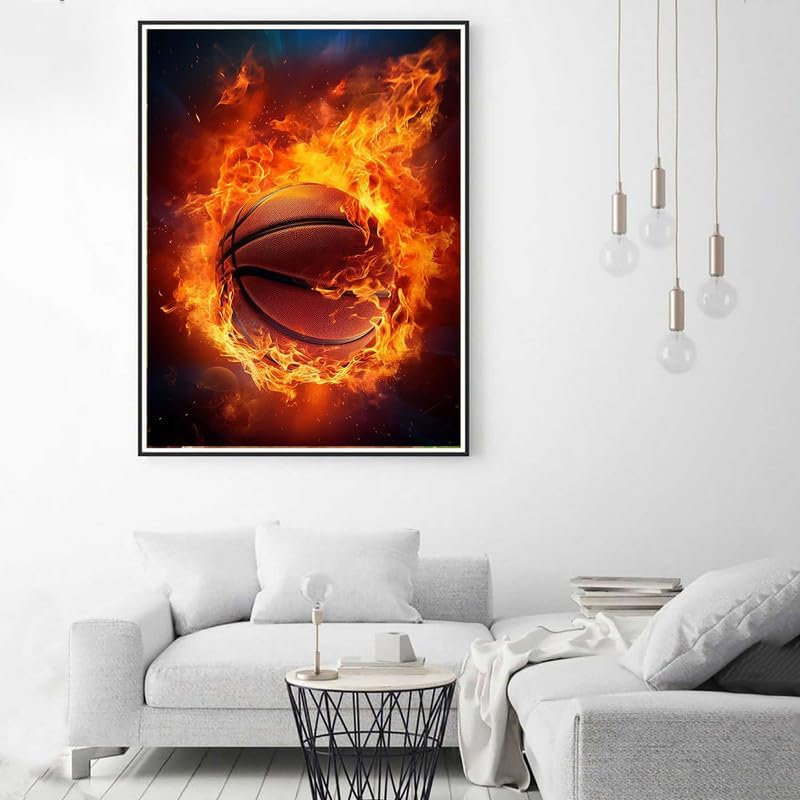 Zariocy 5D Diamond Art Kits for Adults Basketball Fire, DIY Diamond Painting Art Round Full Drill Crystal Diamond Embroidery Paintings Arts Craft for Home Office Wall Decor 12x16 inch-1 Zariocy