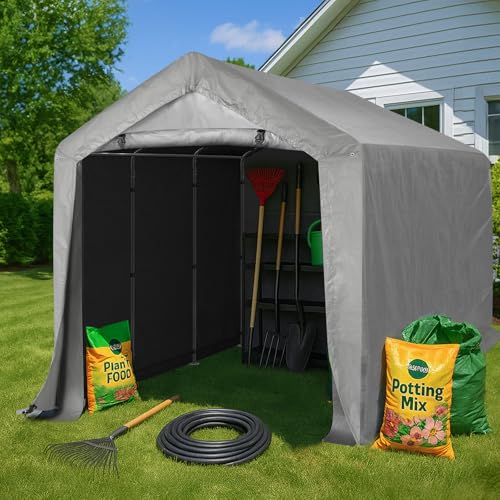 Outvita Outdoor Portable Storage Shed Tent, 8x12 ft Waterproof Carport with Roll-Up Zipper Door and Durable Galvanized Steel Frame, Ideal for Motorcycle, GTV, Bike, Wood Tool Lawn Mower Storage Outvita