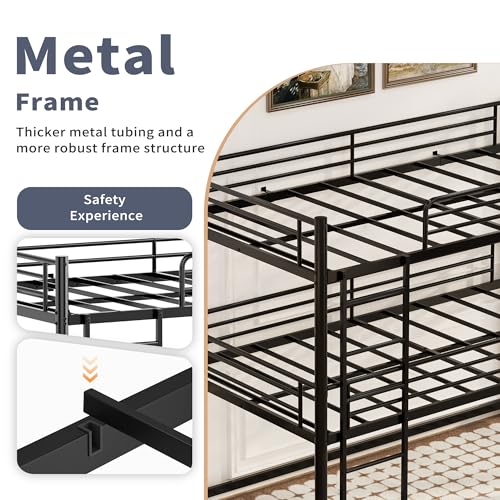 NestLude Triple Bunk Bed Heavy Duty, Twin-Size Metal Bunkbeds with Ladder, Family-Friendly for All Ages, Bedroom, No Box Spring Needed, Easy Assembly (Black) NestLude