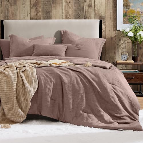 Geniospin King Size Comforter Set- 7 Piece Misty Rose Textured King Bedding Set, Soft Solid Bed in a Bag for All Season, King Comforter Set with Sheets(Misty Rose,102''x90'') Geniospin