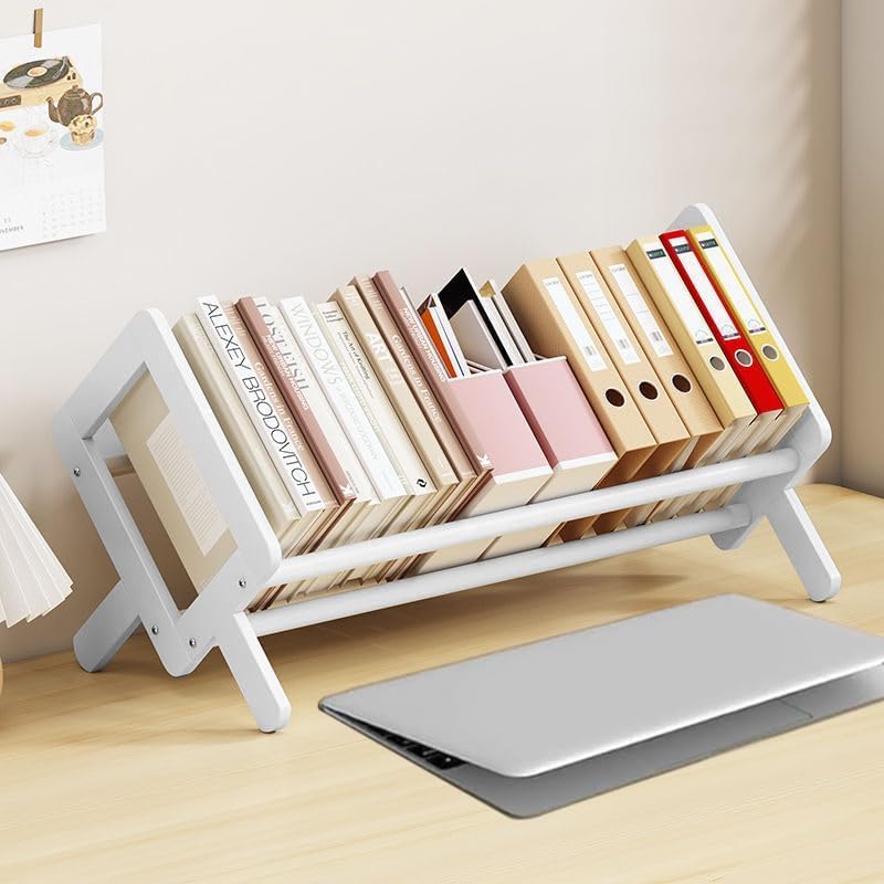 Fox Claw Wood Tilting Bookcase in Living Room/Home/Office, Desktop Book Shelf Organizer Bookshelves Storage Rack for CDs/Magazine/Books Display (White, 19.68"-L) Fox Claw