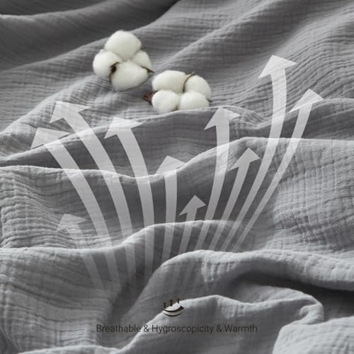 YASMENG 100% Cotton Muslin Duvet Cover Set King Size Grey, Ultra Soft Breathable Absorbent Gauze Bedding Duvet Cover, Luxurious Minimalist Natural Wrinkle Linen Textured Comforter Cover 104" x 90" YASMENG