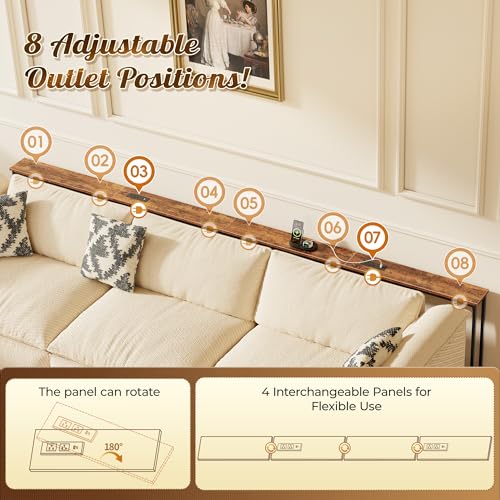 Huuger 118 Inch Sofa Table with Power Outlets and USB-C Ports, 5.9 Inch Narrow Entryway Table, Behind Couch Table with Storage, Extra-Long Console Table, Living Room, Rusitc Brown Huuger