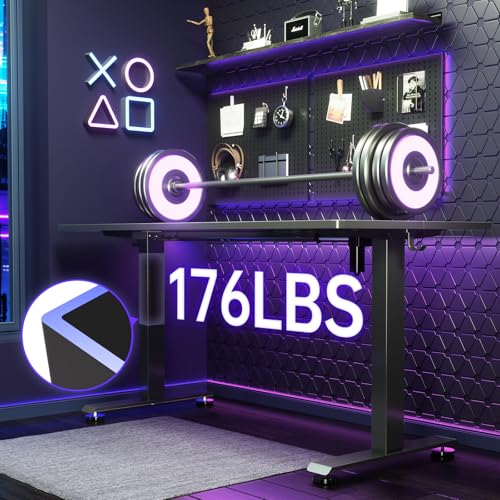 Veken 55 Inch Large Electric Standing Gaming Desk, Heights Adjustable,Sit to Stand Up, Work Home Office Computer Table for Study, Walking Pad, Writing, and Games, Wooden Desktop Desks, Black Veken
