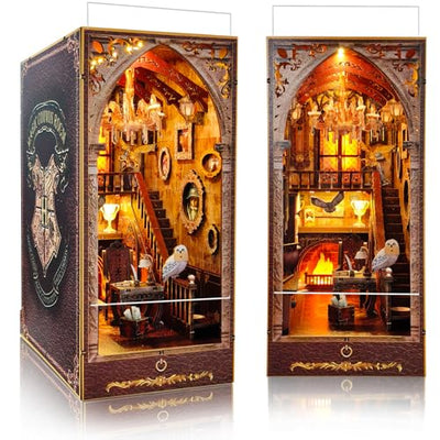 BELEEV Book Nook Kit - DIY Miniature Wooden Booknook with LED Lights, Dust Cover 3D Puzzle Bookend Bookshelf Decor Gift for Adults Teens - Magic Academy