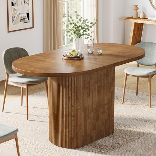 Tribesigns 47.24 Inch Oval Dining Table for 4, Rustic Wooden Kitchen Table with Wooden Base, Small Dinner Table for Dining Room, Kitchen, Living Room, Brown Tribesigns