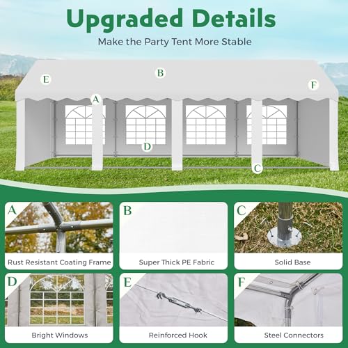 EROMMY 20x30FT Heavy Duty Party Tent, Outdoor Wedding Canopy with 8 Removable Sidewalls, 2 Roll-up Doors, 2 Storage Bags, Gazebo Shelter for Events & Commercial Use, White EROMMY