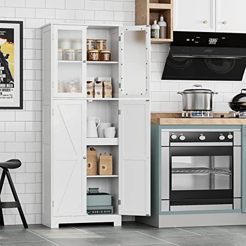 BOTLOG 67" Tall Versatile Storage Cabinet with Glass Doors for Kitchen, Bathroom, and Living Room BOTLOG