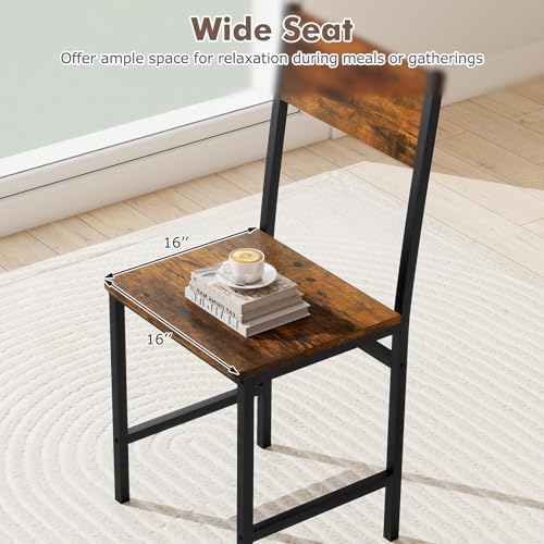 COSTWAY Dining Chairs Set of 2, Rustic Wood & Metal Frame Industrial Farmhouse Armless Side Chairs with Wide Comfy Seat & Slanted High Back for Dining Room, Kitchen, Home, Office, Restaurant COSTWAY