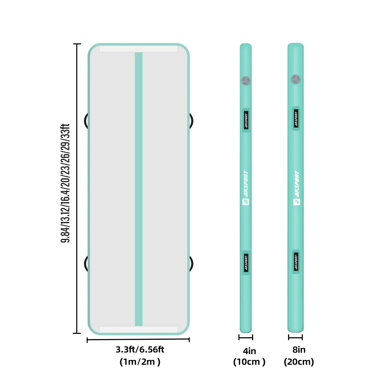 AKSPORT Air Mat Tumble Track 10ft 13ft 16ft 20ft Gymnastics Tumbling Mat Inflatable Tumble Track with Electric Air Pump for Home Use/Tumble/Gym/Training/Cheerleading (Mint Green, 13.12x3.28x0.66ft) AKSPORT