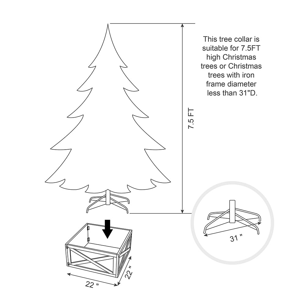 Glitzhome Washed White Wooden Tree Collar Tree Stand Cover Christmas Tree Skirt Tree Box, 22" L Glitzhome