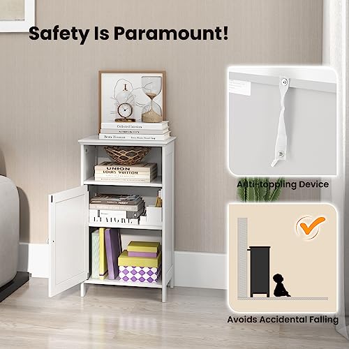 Tangkula White Freestanding Bathroom Storage Cabinet with Adjustable Shelf Tangkula