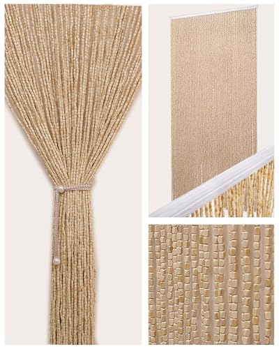Erfolkerz 90 Strands Beaded Curtain for Doorways -35.5"x79"- Handmade Natural Beaded Curtains,Boho Doorway Wood and Bamboo Bead Curtain-As Insect Screen/Room Divider-Beige Erfolkerz