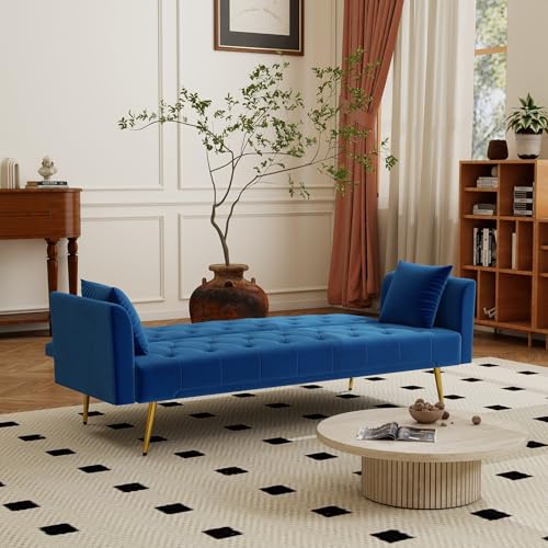 KEIKI 72" Futon Sofa Bed, 2-in-1 Loveseat, Velvet Upholstered Couches for Living Room, Sofa Sleeper for Small Space, Small Apartment Friendly Modern Home Soft Comfortable Folding Bed, Blue KEIKI