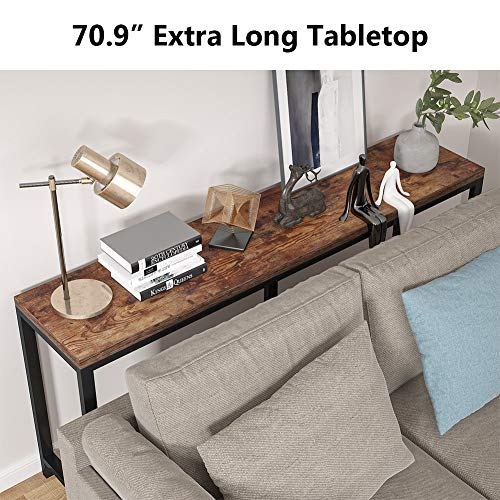 Tribesigns 70.9 inch Extra Long Console Table Behind Couch, Easy Assembly Sofa Table for Living Room Small Space, Rustic Industrial Narrow Entryway Hallway Table (Brown) Tribesigns
