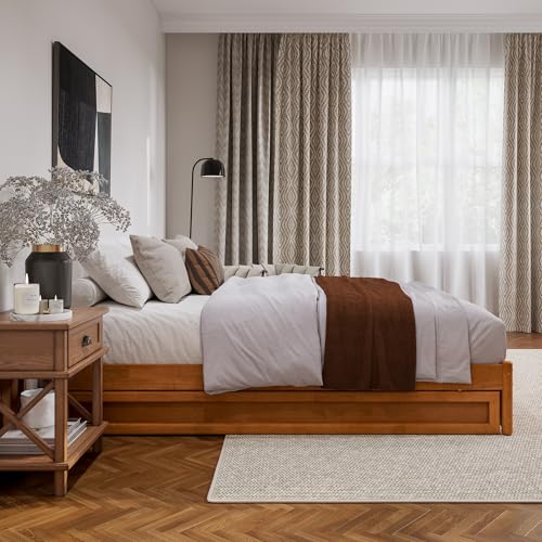 AFI, Barcelona Queen Panel Platform Bed with Twin XL Trundle, Light Toffee AFI