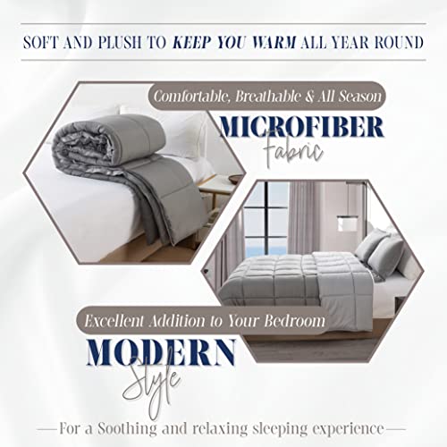 Elegant Comfort 3-Piece Reversible Comforter Set, All Season Cozy, Soft Down Alternative, Quilted - Box Stitched - Duvet Insert with 4 Corner Tabs, Comforter with Shams, Twin XL, Gray/Silver Elegant Comfort