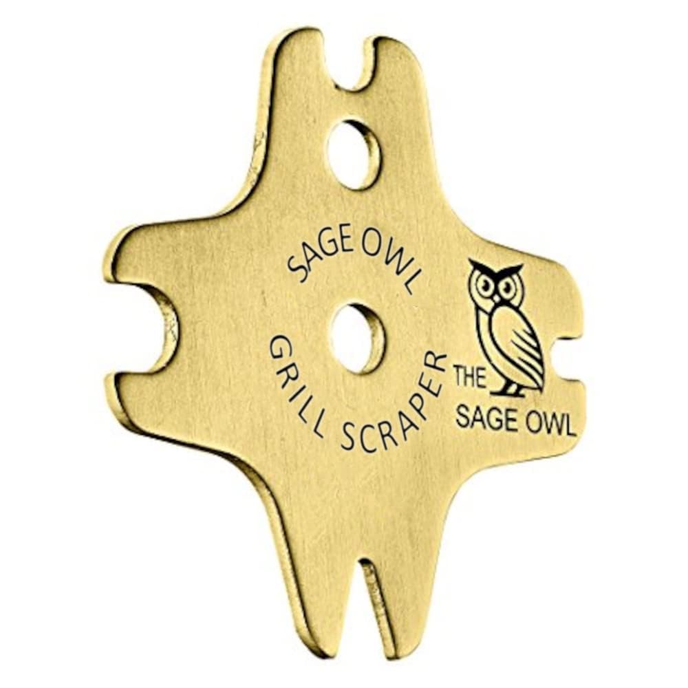 Sage Owl Bristle-Free Brass BBQ Grill Scraper – Safe Grill Cleaner for Outdoor Grills, Porcelain Grates, Smoker Accessories, Cooking Gadgets, and Barbecue Grilling Tools – Small Gifts for Dad The Sage Owl