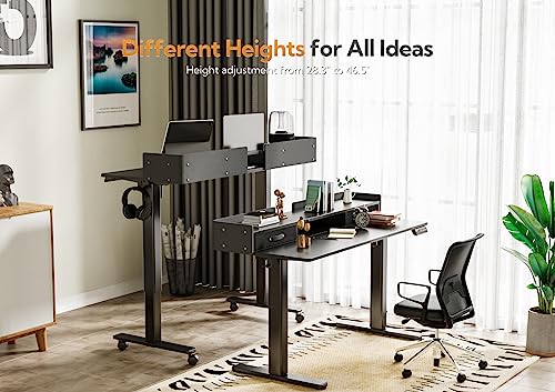 Claiks Standing Desk with Drawers, Stand Up Electric Standing Desk Adjustable Height, Sit Stand Desk with Storage Shelf and Splice Board, 48 Inch, Black Claiks