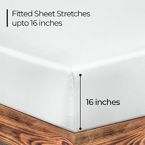 ROYALE LINENS 300 Thread Count 100% Long Staple Combed Cotton Fitted Sheet Full - Super Soft Deep Pocket Bottom Sheet - Fitted Sheets Only - Elastic Sheets (Full, White) ROYALE LINENS