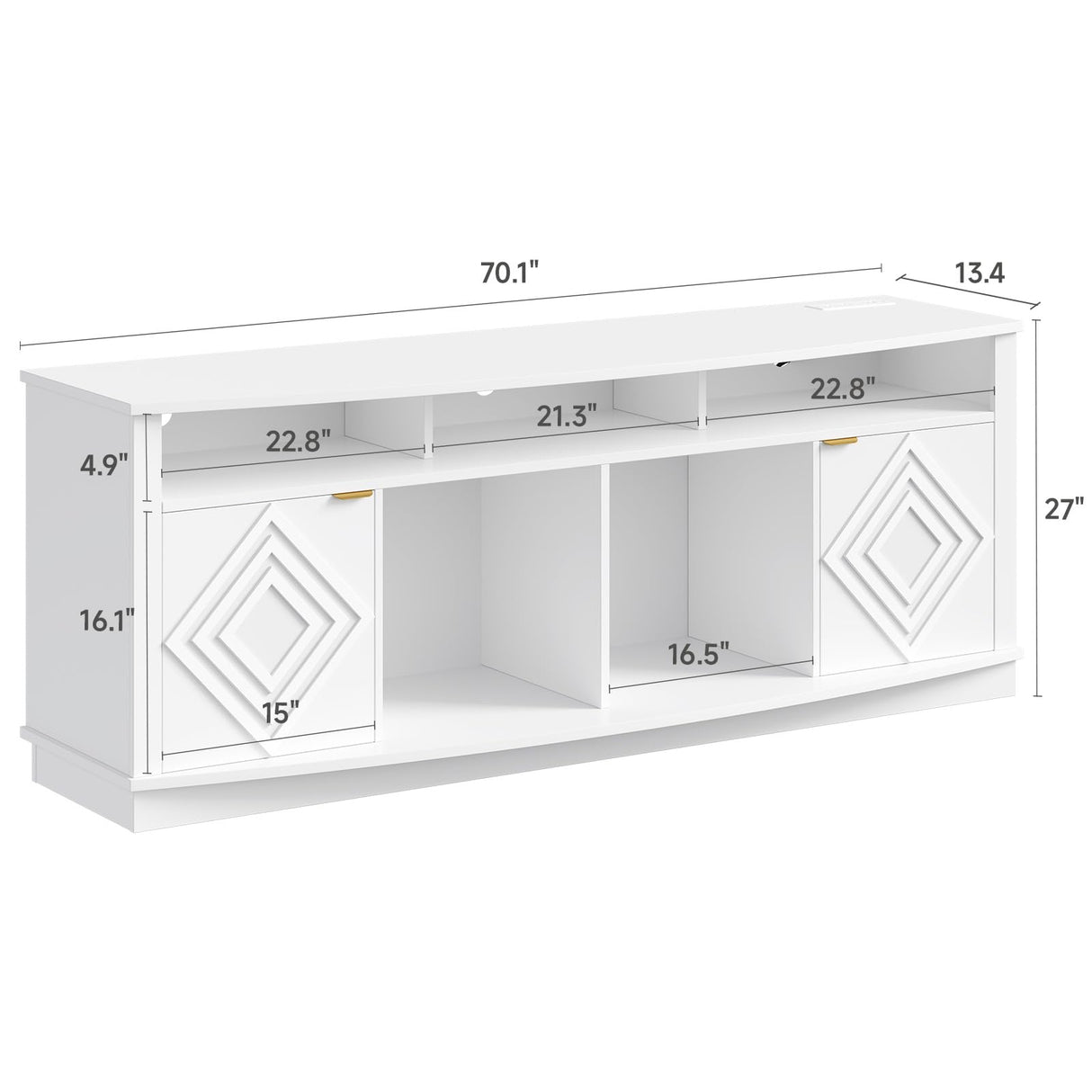 ONBRILL LED TV Stand for 80 Inch TV, Entertainment Center with Power Outlets, Modern TV Console Gaming Media Television Stands with Storage for Living Room, Bedroom, Gaming Room, 70 Inch, White ONBRILL