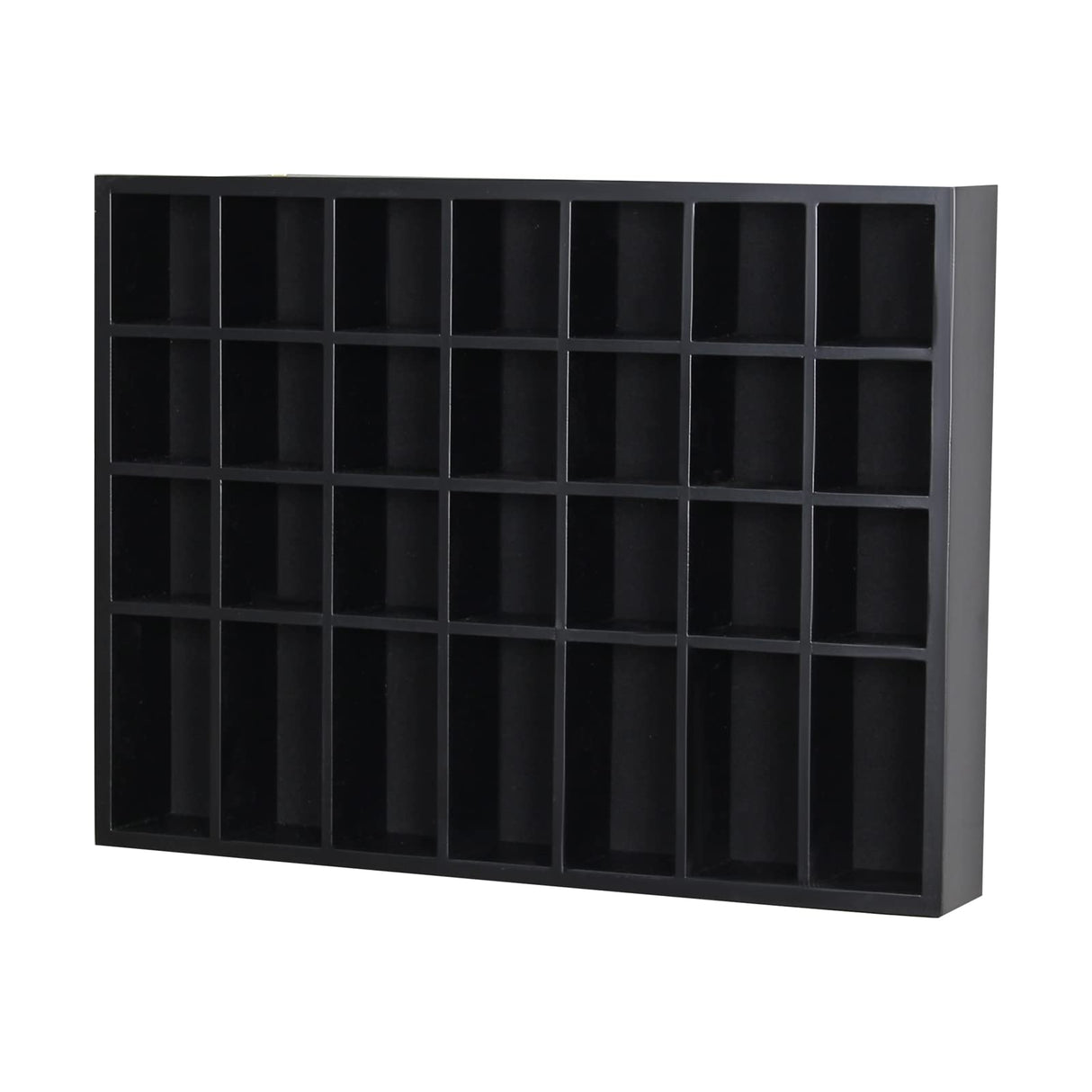ARRAWIS Black Shot Glass Display Case 18" x13" Solid Wood Wall Mounted Collection Cabinet 28 Slots Small Curio Cabinet Rack (No Door) ARRAWIS