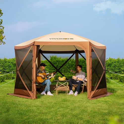 VIVOHOME 10x10ft Pop-Up Gazebo Screen Tent, 6-Sided Instant Outdoor Canopy Shelter with Large Main Door, Wind Panels, and Screens for Outdoor Parties, Camping, Lawn and Backyard VIVOHOME
