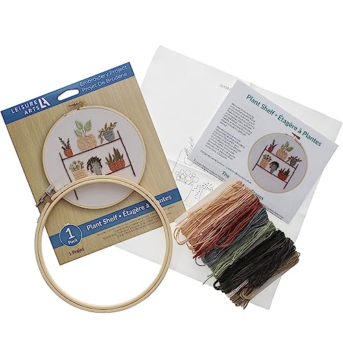 LEISURE ARTS Embroidery Kit 6" Plant Shelf - Embroidery Kit for Beginners and Adults, Cross Stitch Kits with Patterns, DIY Starter Set for Seasonal Craft Projects