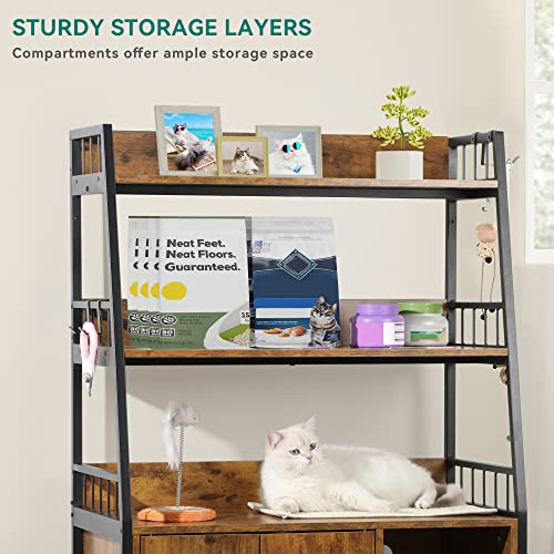 YITAHOME Cat Litter Box Enclosure with Shelves Storage, Indoor Large Litter Box Furniture Wooden Hidden Cat Cabinet Washroom Corner, Rustic Brown YITAHOME