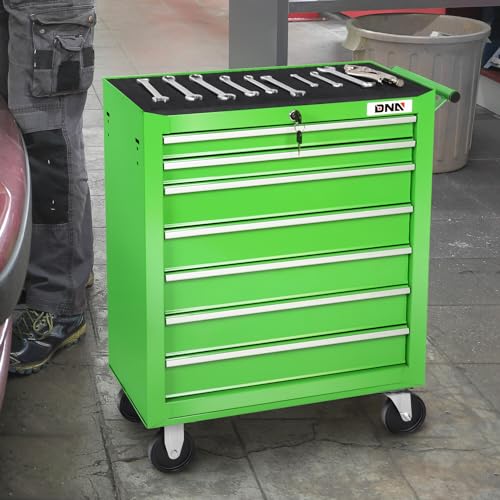 DNA MOTORING 7-Drawer Rolling Tool Cabinet Chest with Keyed Locking System Non-Slip Mat, for Garage Warehouse Workshop, Green, TOOLS-00399 DNA MOTORING