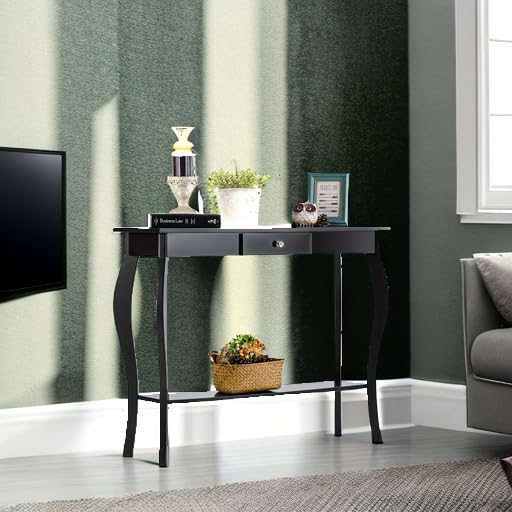 ChooChoo Narrow Console Table with Drawer, Chic Accent Sofa Table, Entryway Table, Black ChooChoo
