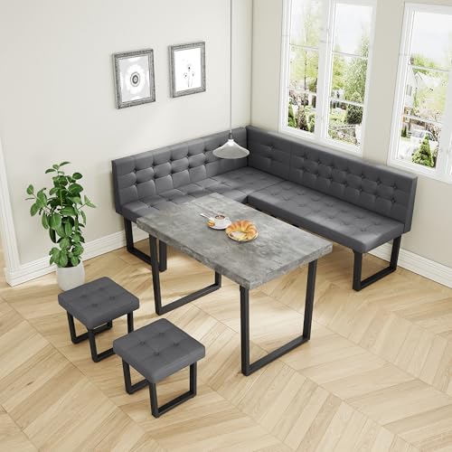 Modern Corner Dining Table Set, 72 Inch Breakfast Nook with Banquette, 5 Piece Set with Storage Bench, Grey XIAO WEI