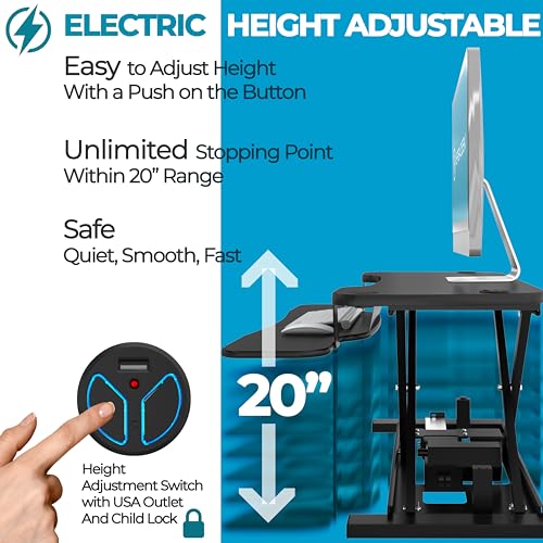 VERSADESK PowerPro™ 36 Inch Electric Standing Desk Converter, Height Adjustable Sit to Stand Up Desk Riser, Laptop and Dual Monitor Desktop Workstation with Wide Keyboard Tray and USB Port, Black VERSADESK