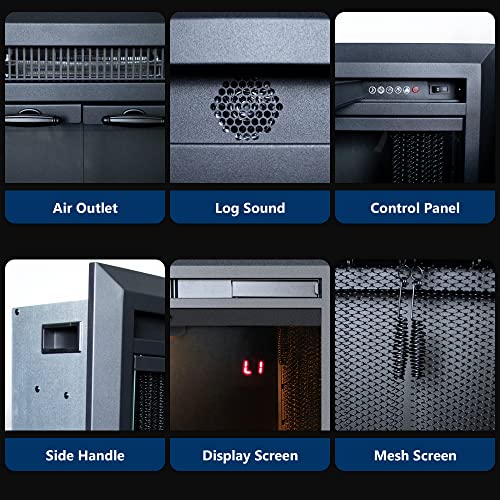 Velaychimney Electric Fireplace Insert, 36 Inches Recessed Fireplace Heater with Adjustable Flame and Top Light Colors, Fire Crackling Sound, Remote Control, Timer, 750W/1500W, Black Velaychimney
