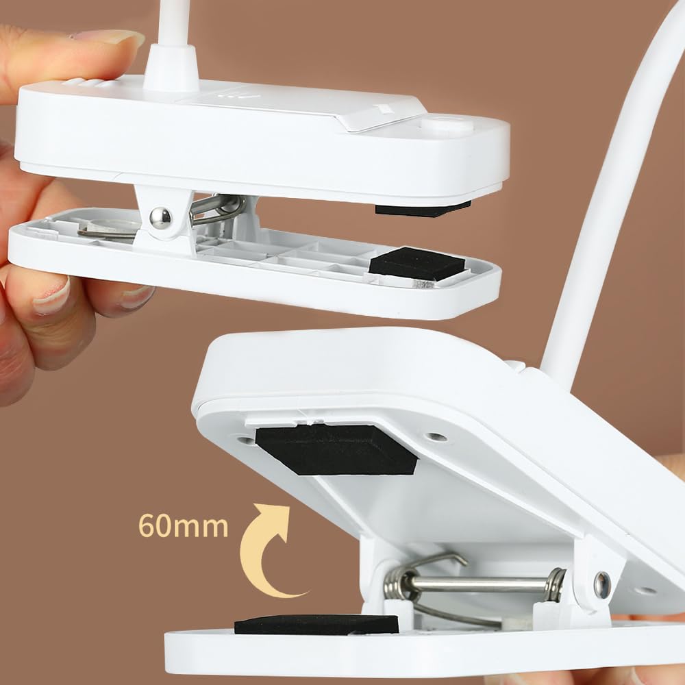 Reading book light,Led desk lamp,White,Desk lamp with USB charging port,Standing, clip-on,Battery and USB dual-use,360° rotating hose,Eye-care desk light,Small and cute desk lamp,Clip on Office lamp hepan block